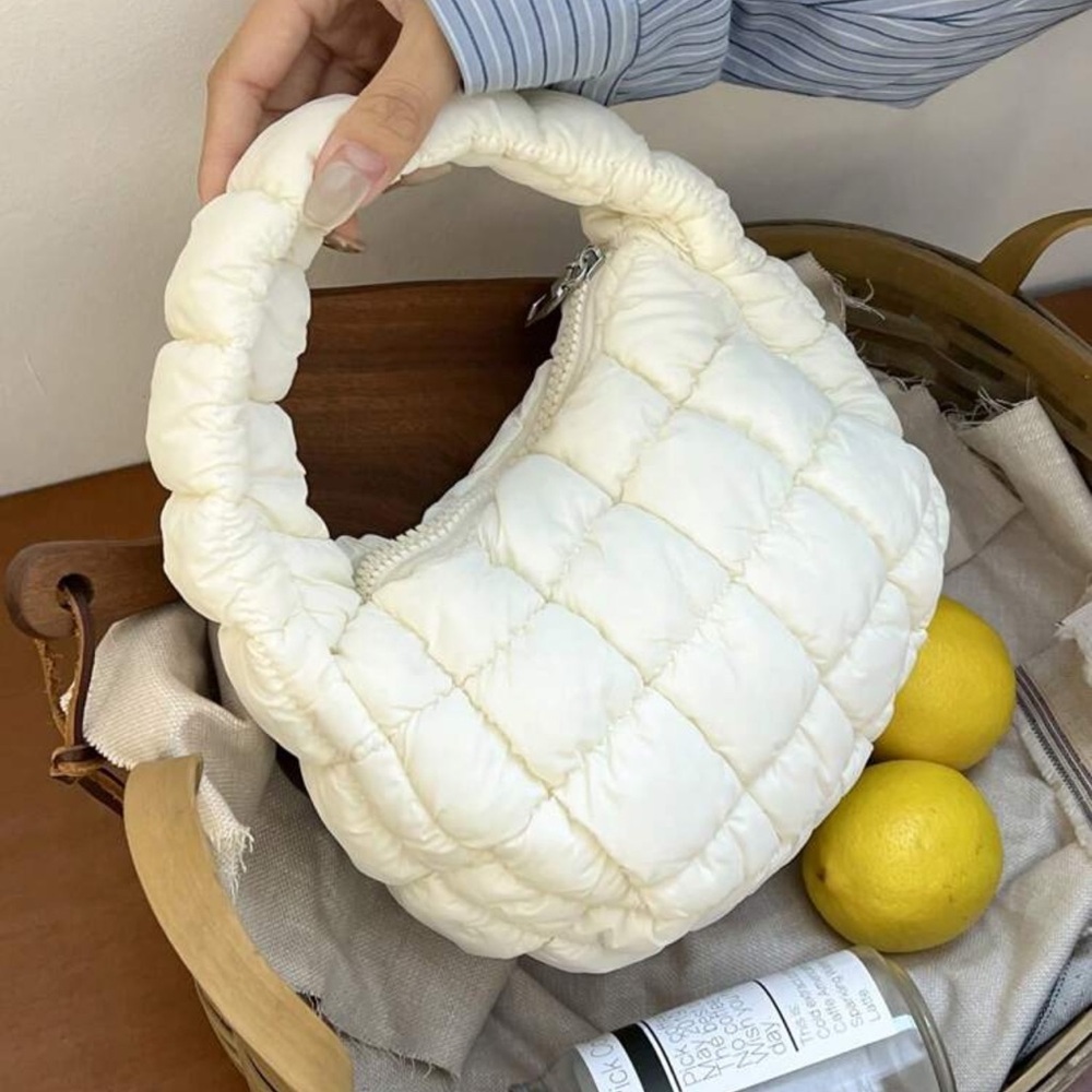 Quilted Cream Puffer Top-Handle Bag - Women